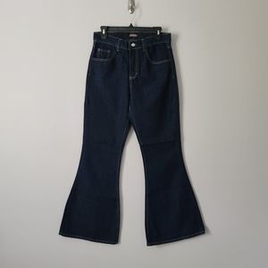 RUN & FLY Men's Dark Wash Wide Bell Bottom Super Flare Denim Jeans